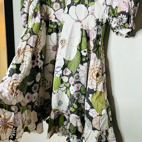 Maje Rafleur Large Floral Print Mini Puff Sleeve Baby Doll Mini Dress Size 40