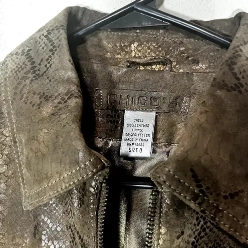 Chico's  sz 0 Women's Suede Leather Jacket Brown Snakeskin Metallic Small