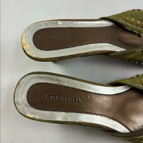 Bonnibel 6.5 Olive green jewel sequin wooden slip on point clogs