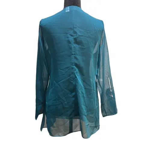 Frederick's of Hollywood Sheer Lace Tie Front Top Size M Teal Black Blouse Y2K