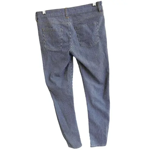 Harper Jeans Size 26 Pin Striped Navy White Skinny Straight Leg Mid Rise Cotton Blue