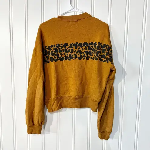 Dazey LA Sweater Women Size Small Mustard Yellow Crewneck Animal Print Cotton