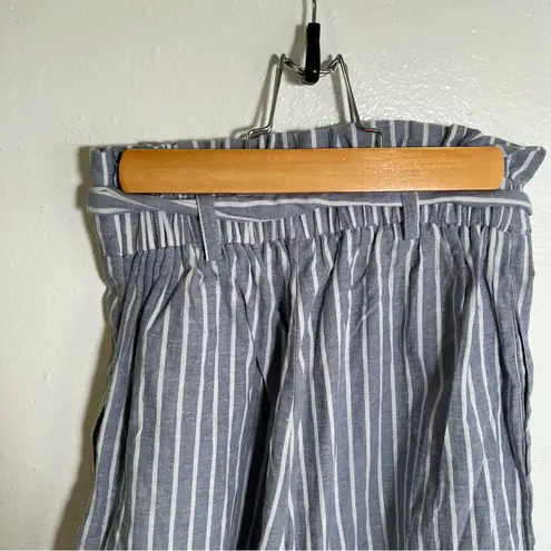 High Paper Bag Waist Shorts Light Blue White Stripes Size XS