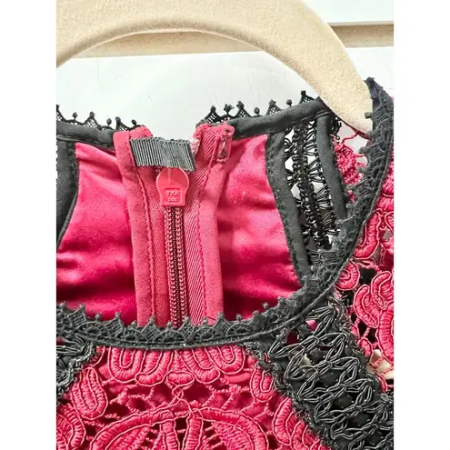 Alexis Kharis Crochet Floral Long Sleeve Lace Tiered Mini Dress Red Women Size M