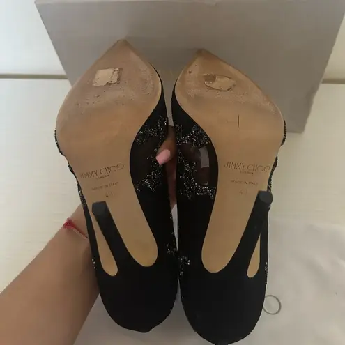 Jimmy Choo Karmel Crystal Rock Embellished Mesh Suede Pumps 120mm sz 40 / 9