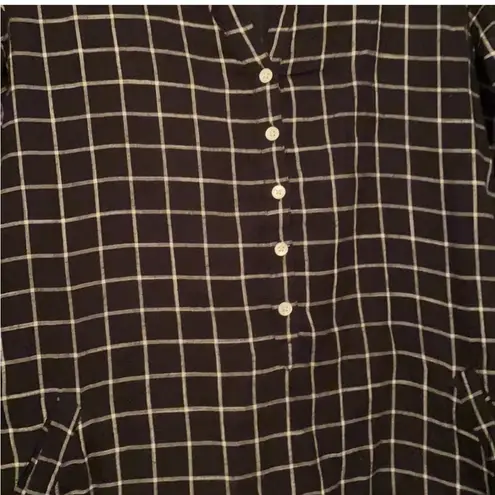 Soft Joie black white windowpane plaid cotton tunic shirt dress, size small