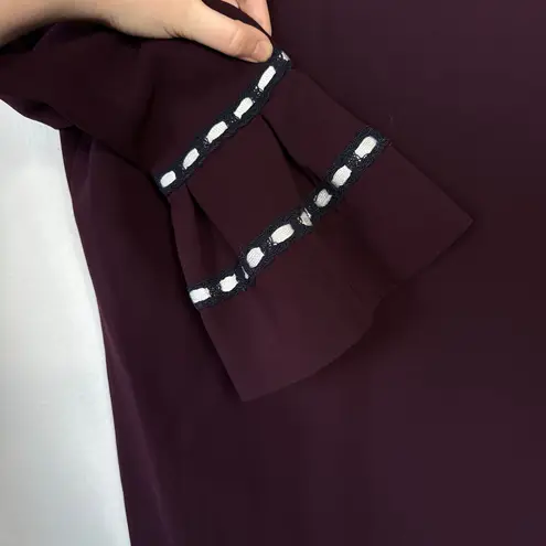 Alexis Rustam Ribbon-Trimmed Bell-Sleeve Shift Dress Plum Size Medium Autumn