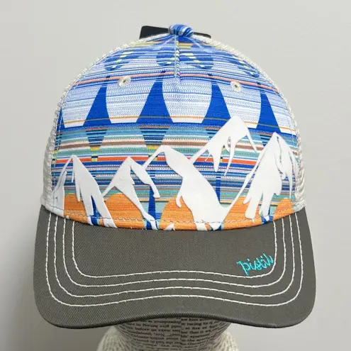 Pistil Blue Orange Gray Mckinley Mountains Mesh Snap Back Womens Trucker Cap O/S