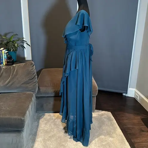 Women’s Bohemian Chiffon Ruffle Formal Party Dress Corset Back Size 18 NWOT Blue