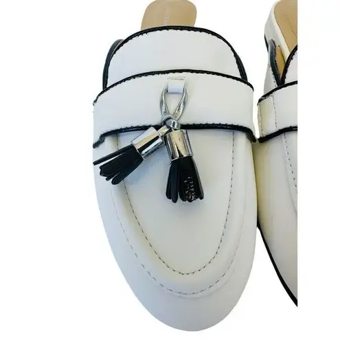 Adrienne Vittadini Saige Tassel Loafer Mule In Smooth White Size 8.5M NWB