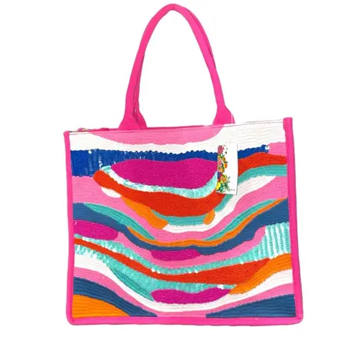 America & Beyond Limited Edition Beaded Tote Pink Sand Depeche Summer Sounds NWT