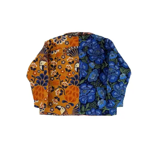 Farm Rio NWT Women's Mixed Yawanawa Reversible Puffer In Blue Multi Size XS