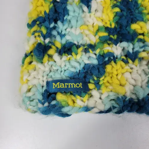 Marmot Frosty Womens Pom Pom Hat OS Green Yellow Loose Knit Winter Cozy Cap