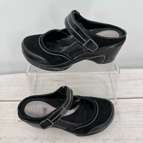 Rialto Y2K Black Leather & Suede Wedge Heel Clogs Mules Chunky Platform Size 7M