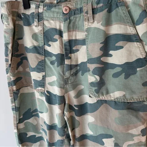 MOTHER The Shaker Chop Crop Printed Jeans 30 Camo Linen Blend Green