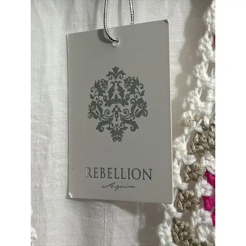 Rebellion Again Duster Cover Up Women XS Colorful Crochet Tassel Sheer Beach NWT White