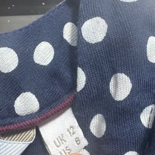 Boden Althea Flare Cuff Polk a Dot Top Size 8 Blue