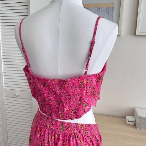 Caroline Constas Skirt Womens Large Floral Lace Tiered Crop Top Matching Co Ord Pink