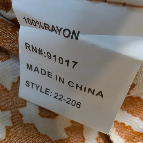 Solitaire Geometric Kaftan Tunic Top – Women's XL Rust White Lace Trim Rayon