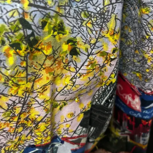 Vintage button up art painting Paris shirt Christopher Banks long sleeve size XL Blue