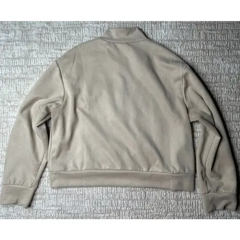 Tahari Tan Suede Quarter Zip Boxy Sweatshirt