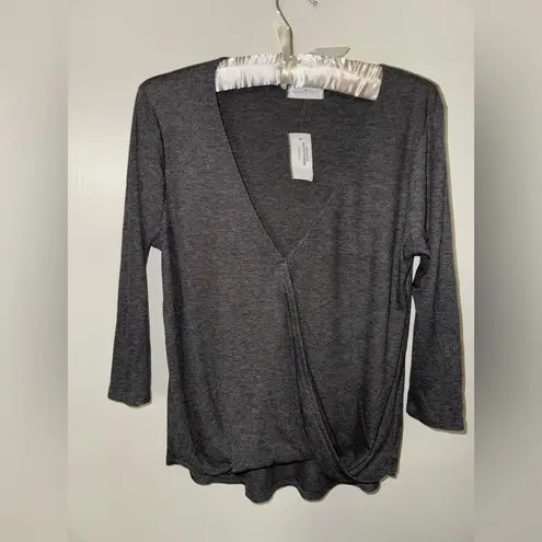 Full Tilt  Gray Wrap Blouse with 3/4 Sleeves