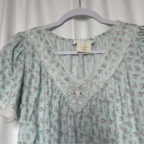 Miss Elaine Nightgown Women’s M Blue Floral Short Sleeve Sleepwear Cottagecore Size M