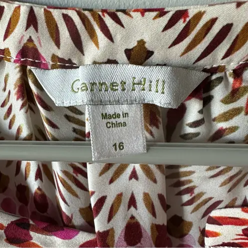 Garnet Hill 100% Silk Floral Green and Orange Ikat Women's Top Size 16