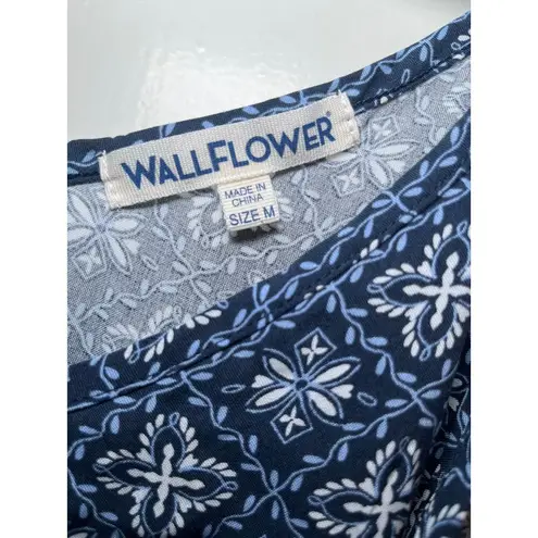 Wallflower Dress Medium Dress Blue Block Print Rayon V Neck Spaghetti Strap Y2K