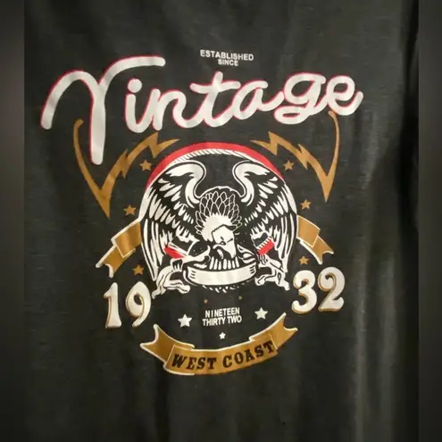 Womens Long Dark Gray V Neck Tee T Shirt L Vintage 1932 West Coast Graphic Size L