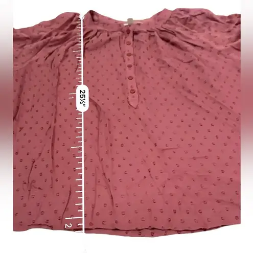 Garnet Hill Elbow Sleeve Swiss Dot Mauve Half Button Front Top Sz M