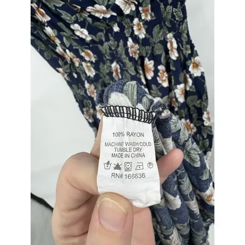 Kindred Floral Midi Dress Women Plus Size 2X Navy Blue Preppy Peasant Prairie