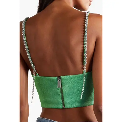 AREA Green Crystal Rhinestone Bow Strappy Cropped Bustier Corset Top Size 10
