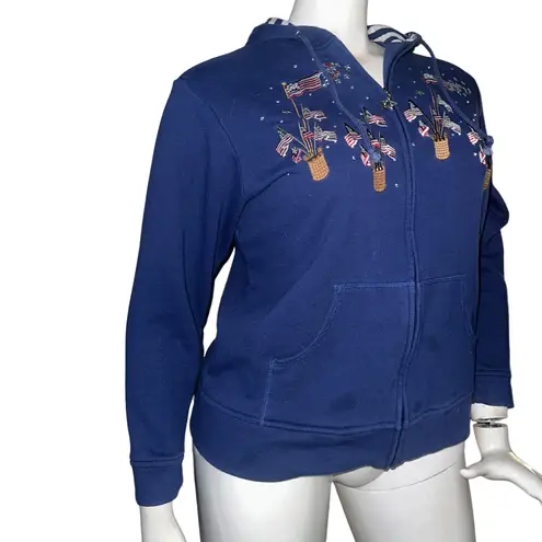 Quacker Factory Patriotic Embroidered Embellished Zippered Hoodie