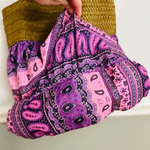 Straw Fabric Purple Pink Multicolor Paisley Casual Fun Large Tote Exotic Bag