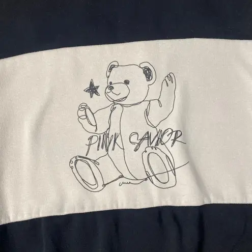 Pink Savior Teddy Bear Color Block Crewneck Womens Size Medium Black White