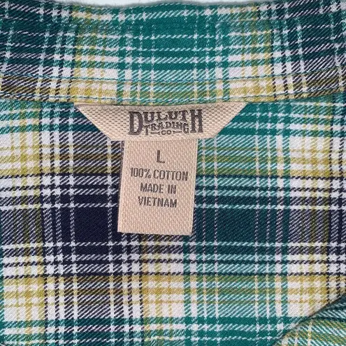 Duluth Trading Co Womens Shirt Top Plaid Button Down Collared Green Blue Large