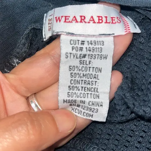 XCVI Wearables Thera Cotton Modal Mesh Paneled Pullover Poncho Lagenlook Navy 1X