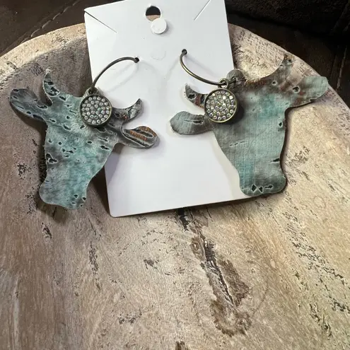 Handmade Rustic Western Steer Dangle Earrings | Boho Cowgirl Blue Hook | NEW