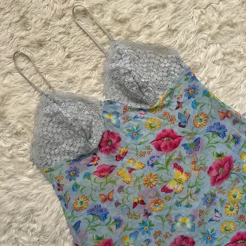Avon Intimates Slip Dress Floral Butterfly Mesh Nightgown Sleepwear Sheer Sz M Blue Size M