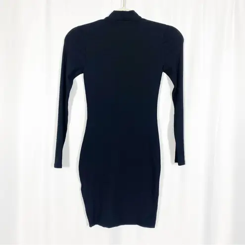 Naked Wardrobe Mock Neck Ribbed Long Sleeve Bodycon Mini Dress: Black