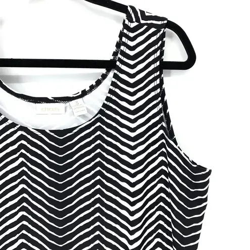 Chico's  Top Women's SIze 3 US XL Scoop Neck Tank Chevron Pattern Black White