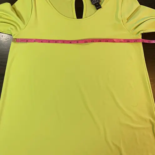 Clara Sun Woo Lime Green Tunic Small Made USA Stretch Asymmetric Hem Chartreuse Yellow