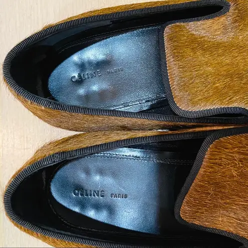 CELINE ponyhair loafers in brown. Made in Italy.