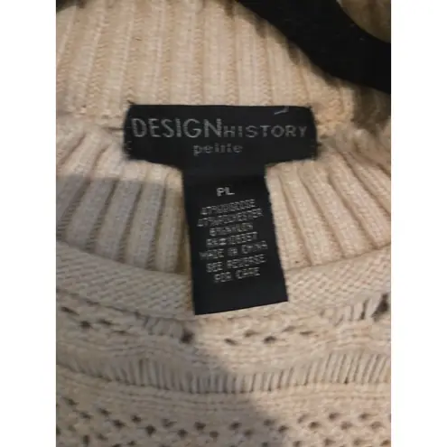 Design History Sweater Cream Crochet Petite Large Pullover Scalloped Neck - Image 3