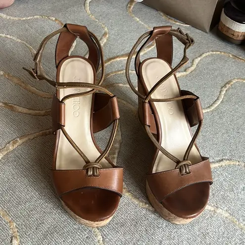 Jimmy Choo | Nelson 100 mm Tan Leather Cork Wedges 35.5