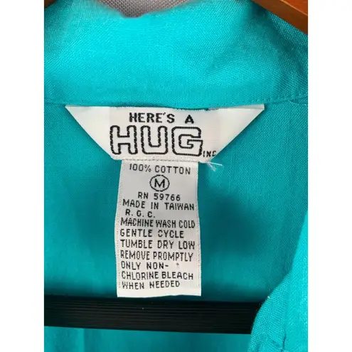 Heres A Hug Womens Turquoise Cotton Button