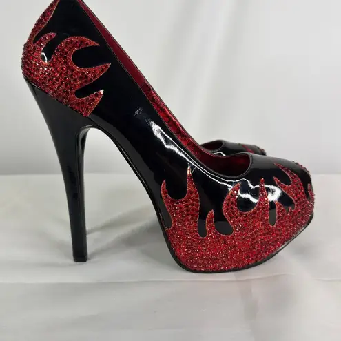 Pleaser Bordello Teaser Pinup Red Flame Platform Stilettos Heels 6