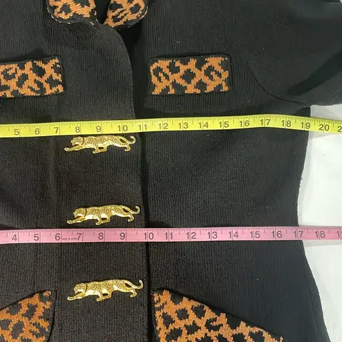 Vintage Hand loomed wool animal print jeweled buttons mob wife cuffed cardigan Brown Size 14