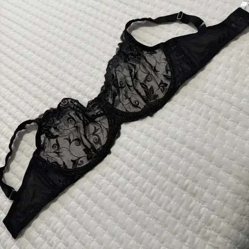 Soma Black Embroidery Semi Sheer Sensuous Lace Unlined Bra 36G Underwire